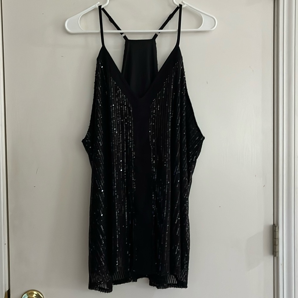 Black Sequin Racerback Tank w/Adjustable Straps - Size 2XL